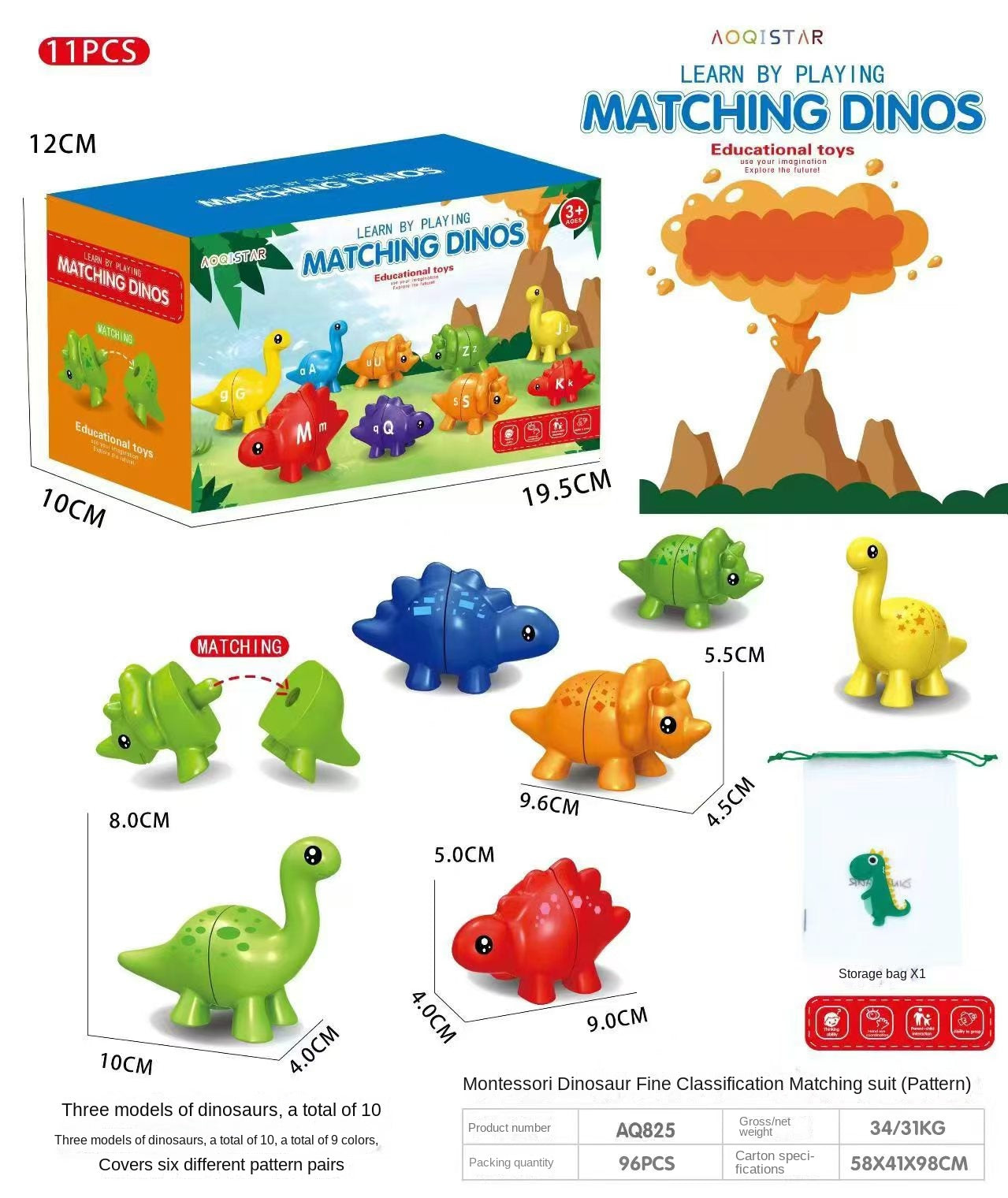 Cross-border Early Education Dinosaur Alphabet Matching Puzzle Toy