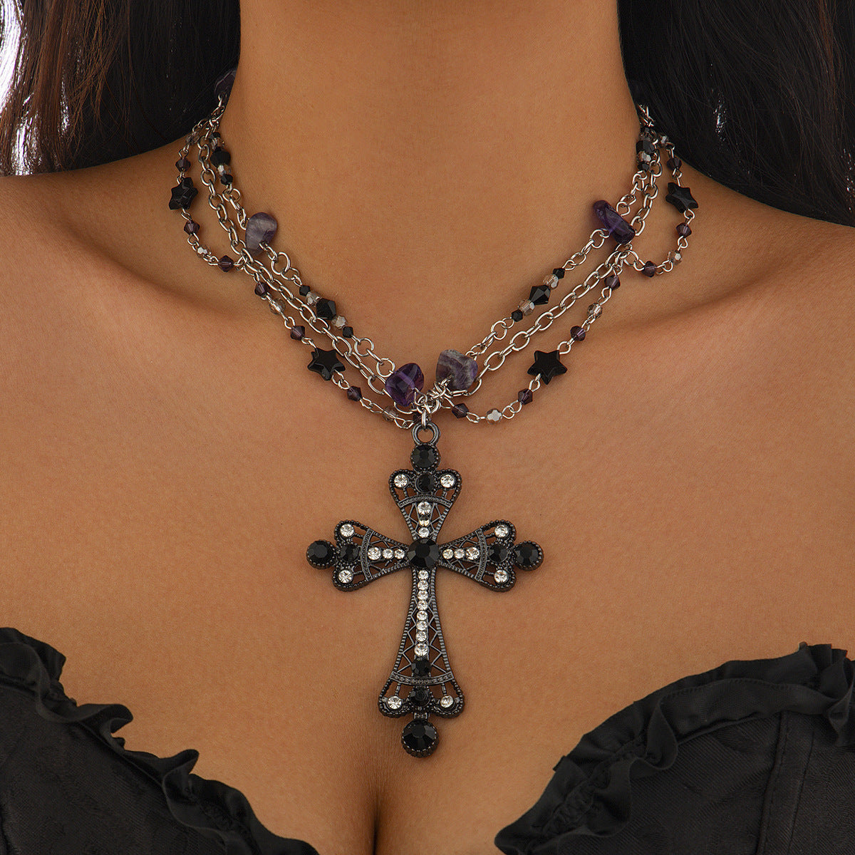 Gothic style cross alloy necklace