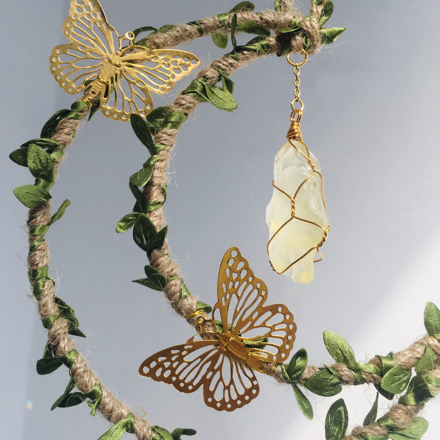 Hemp Rope Leaf Hand Crystal Decoration