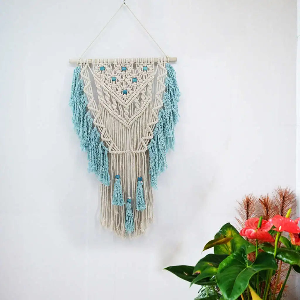 Blue Bohemian Macrame Wall Art Handmade
