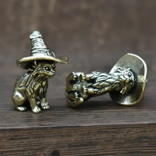 1pc Vintage Brass Witch Cat Statue