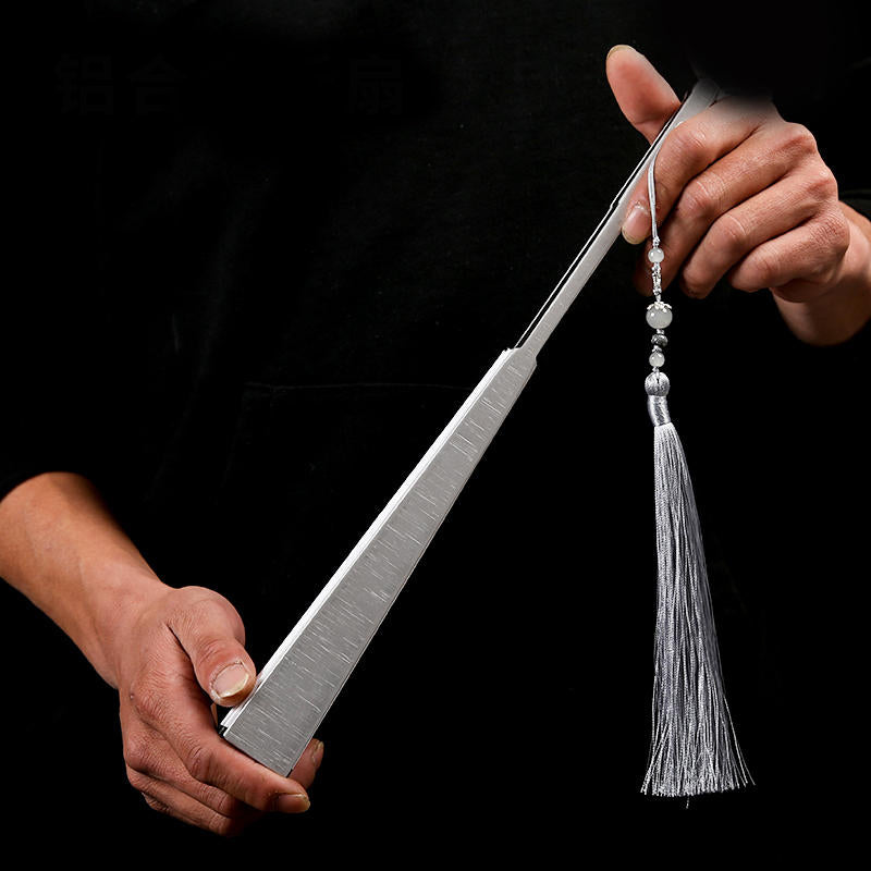10 Inch Kungfu Fan Metal Bone Bamboo Core Antique Folding Fan