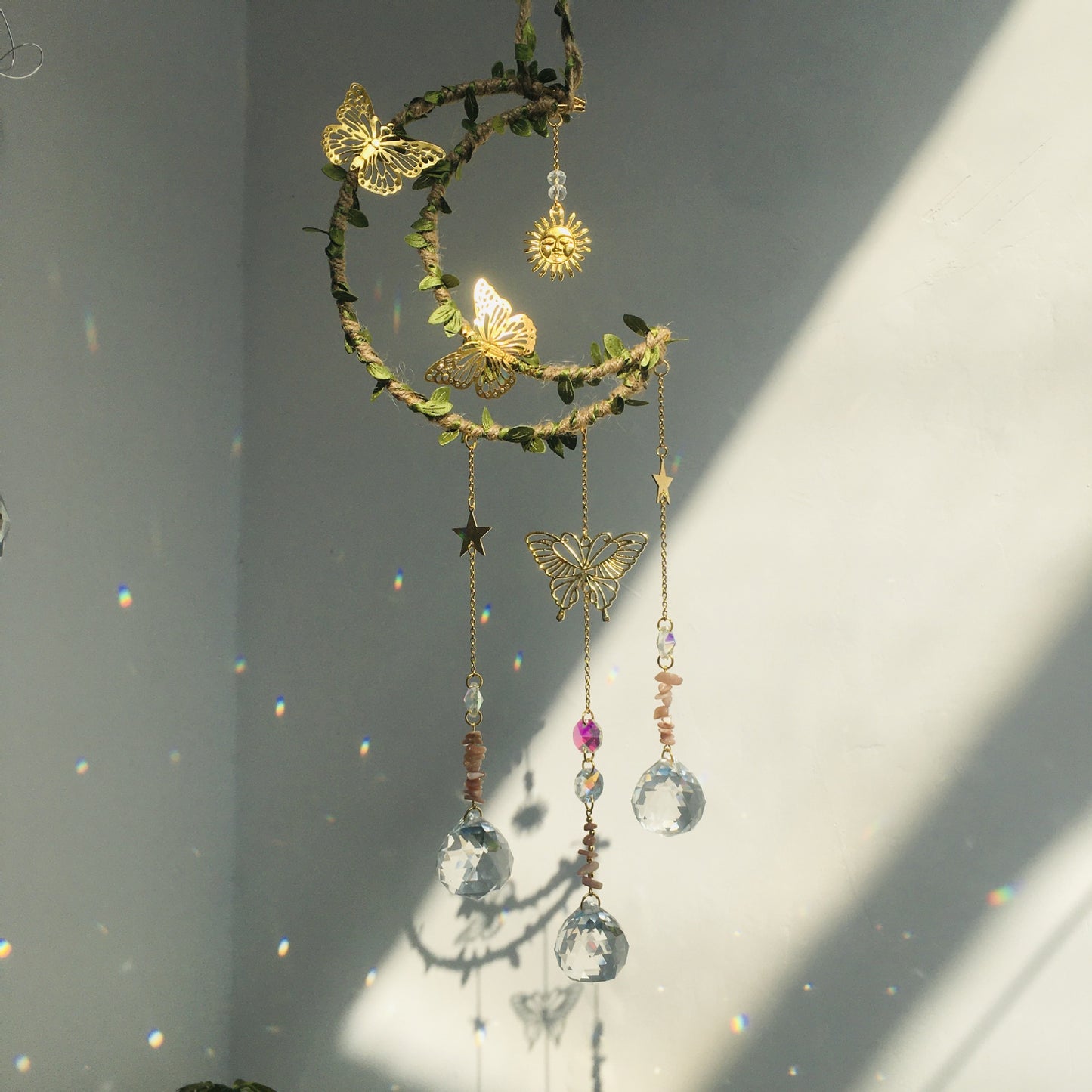 Hemp Rope Leaf Hand Crystal Decoration