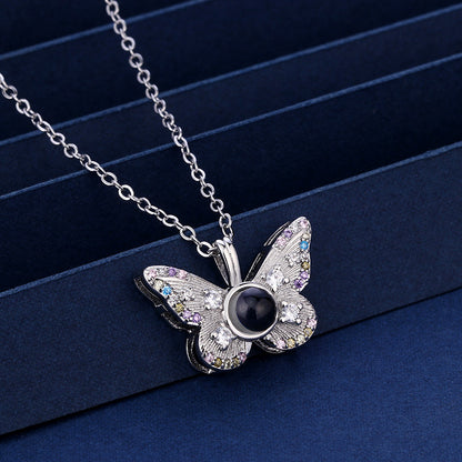 Colorful Diamond Butterfly Projection Necklace