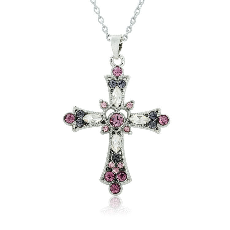 Bohemian Style Crystal Diamond Color Cross Necklace