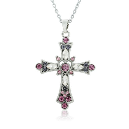 Bohemian Style Crystal Diamond Color Cross Necklace