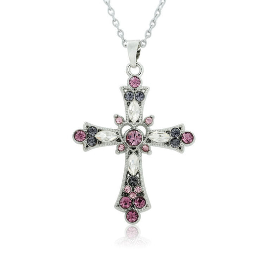 Bohemian Style Crystal Diamond Color Cross Necklace