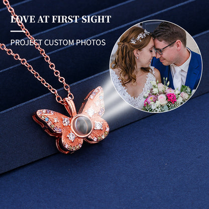 Colorful Diamond Butterfly Projection Necklace