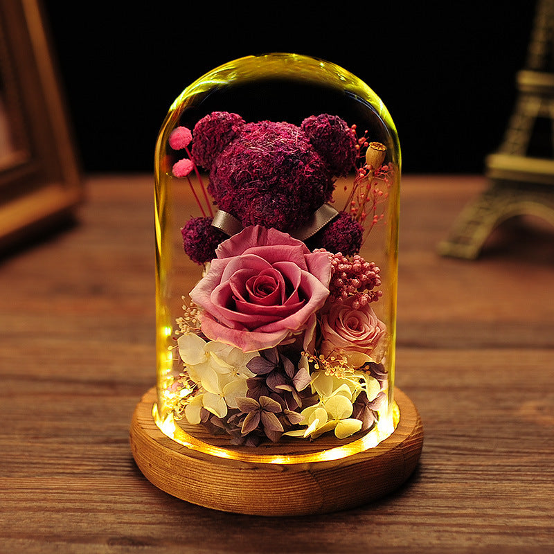 Everlasting Flower Bear Moss Glass Covered