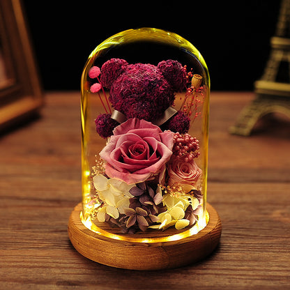 Everlasting Flower Bear Moss Glass Covered