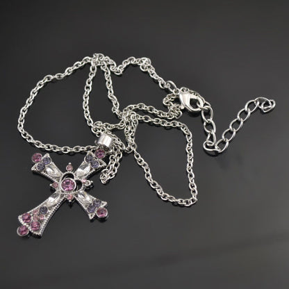 Bohemian Style Crystal Diamond Color Cross Necklace