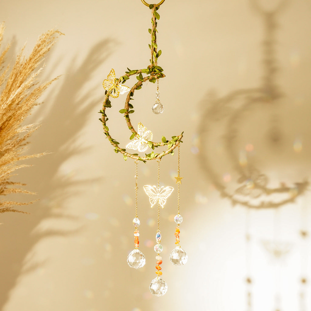 Hemp Rope Leaf Hand Crystal Decoration