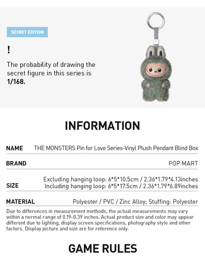 Pop Mart Labubu Pin for Love Series Blind Box (N-Z) Blue