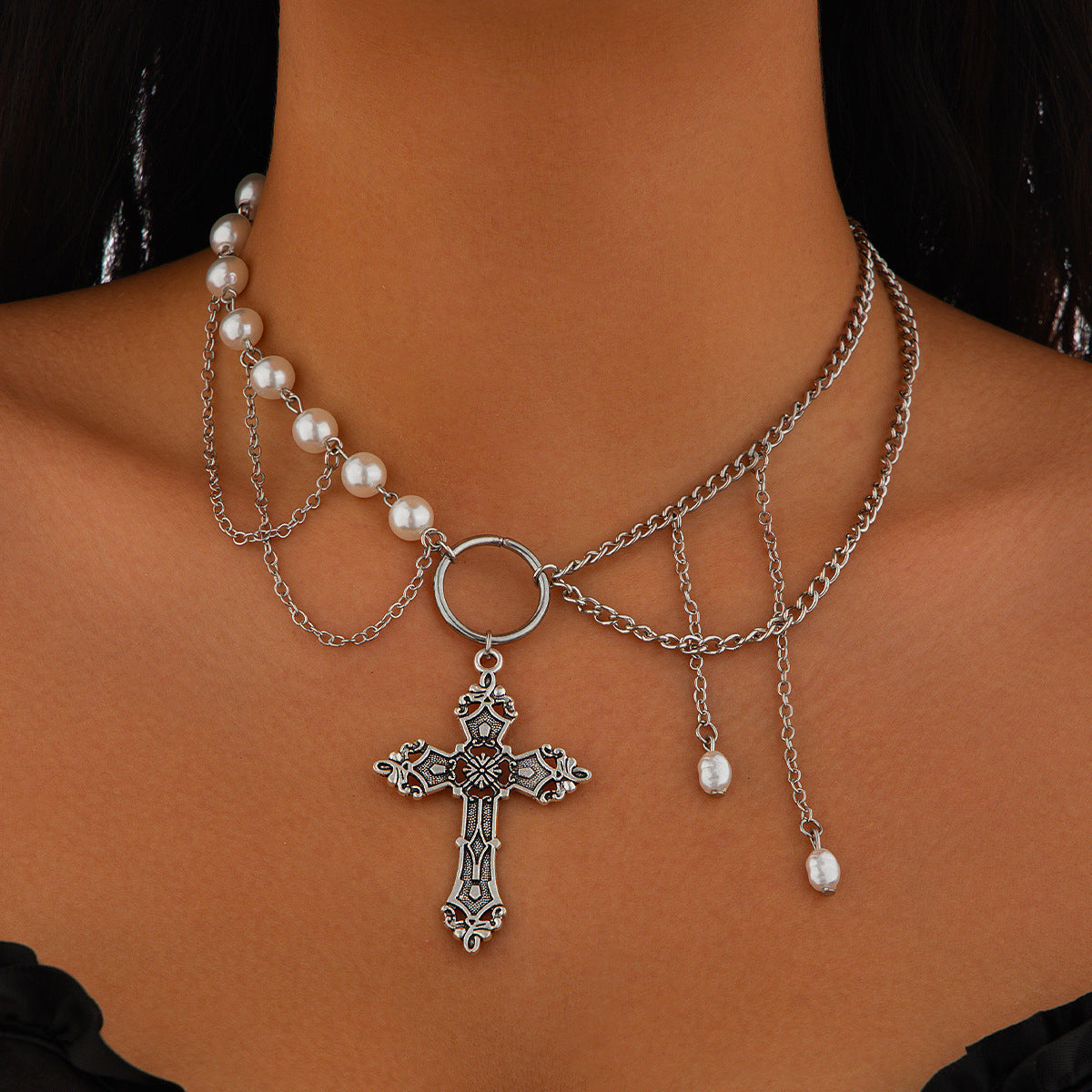 Gothic style cross alloy necklace