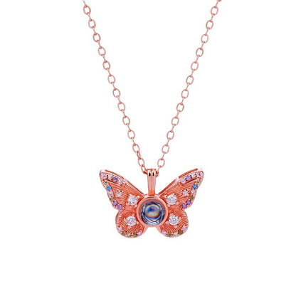 Colorful Diamond Butterfly Projection Necklace