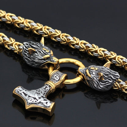 Men stainless steel Wolf head norse viking amulet necklace