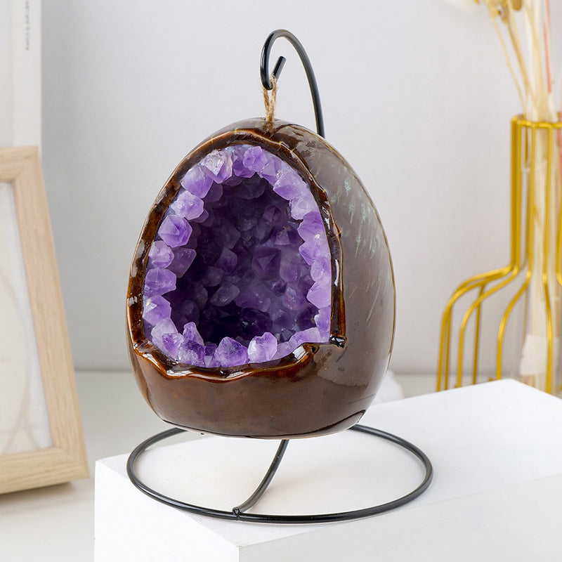 Natural Amethyst Cave Dinosaur Egg Night Light