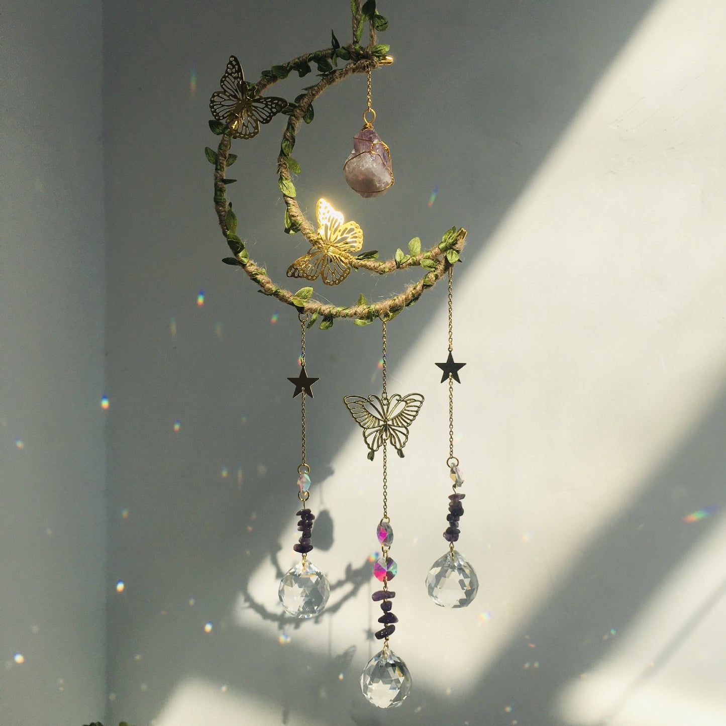 Hemp Rope Leaf Hand Crystal Decoration