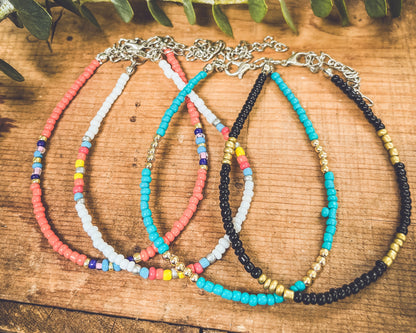Beautiful Colorful 4 Piece Beaded Anklet Set