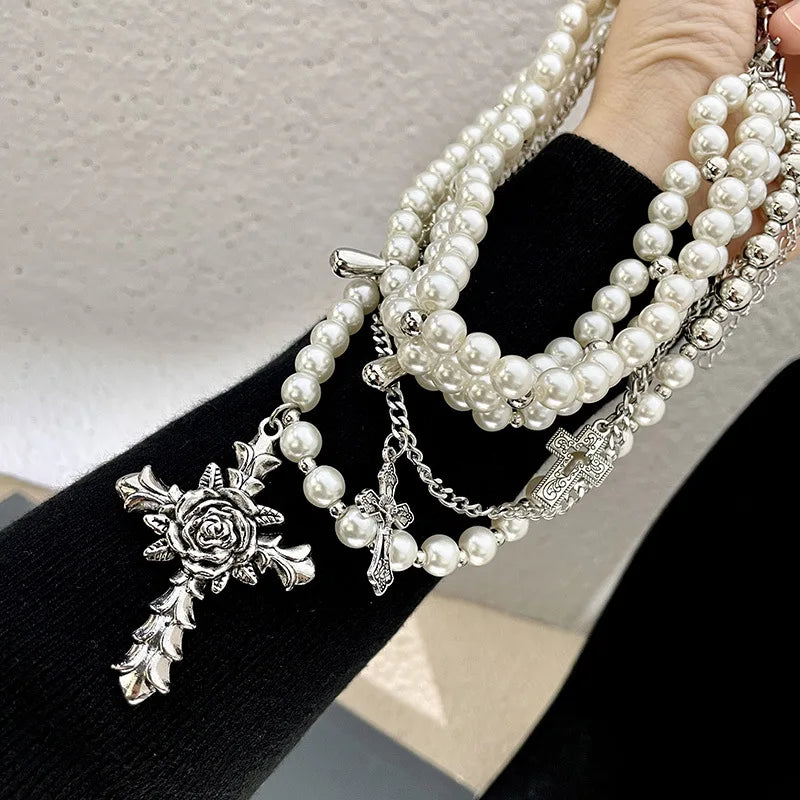 Goth Fashion Imitation Pearl Beadd Pendant Necklace