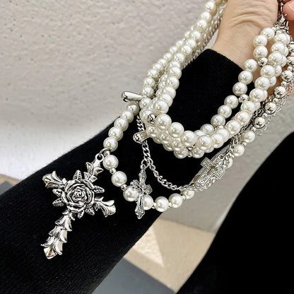 Goth Fashion Imitation Pearl Beadd Pendant Necklace