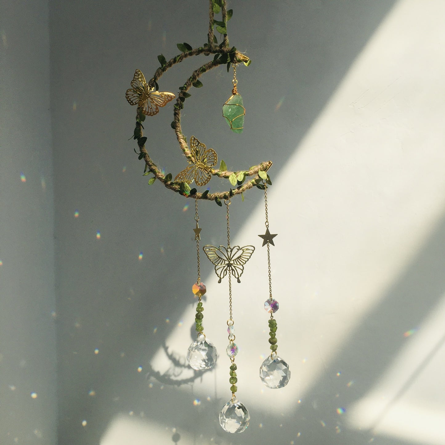 Hemp Rope Leaf Hand Crystal Decoration