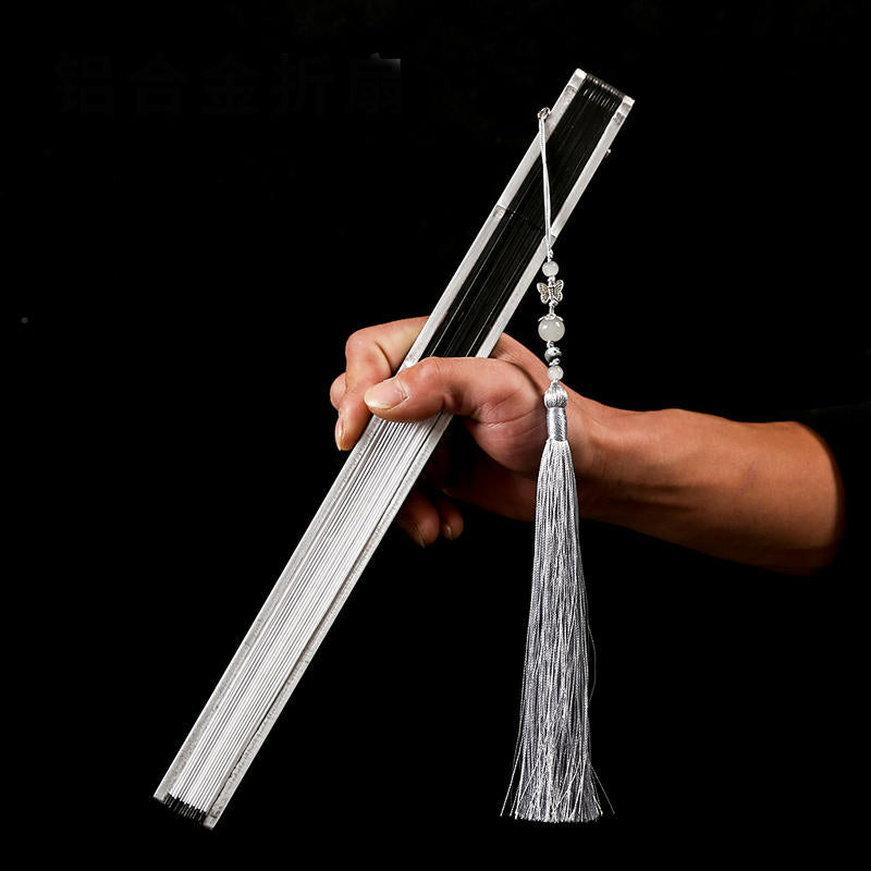 10 Inch Kungfu Fan Metal Bone Bamboo Core Antique Folding Fan