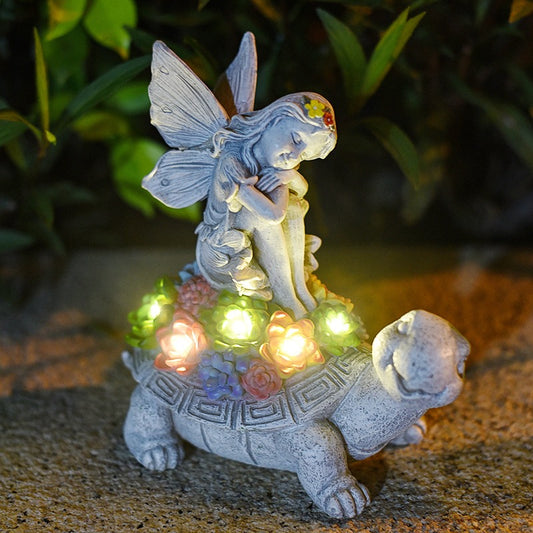 Solar Flower Fairy Angel Ornament Outdoor Resin