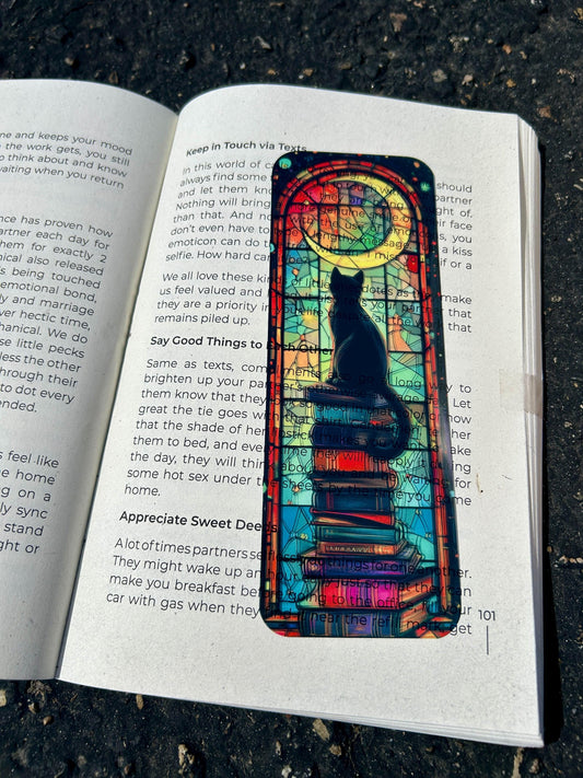 Book Stacked Black Cat Bookmark