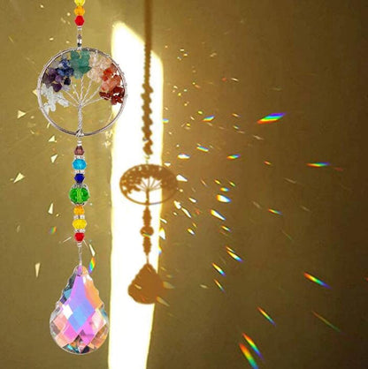 Chakra Healing Natural Stone Tree of Life Suncatcher
