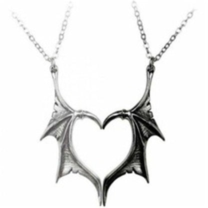 Personality Punk Heart Double Color Wing Necklace for Lovers