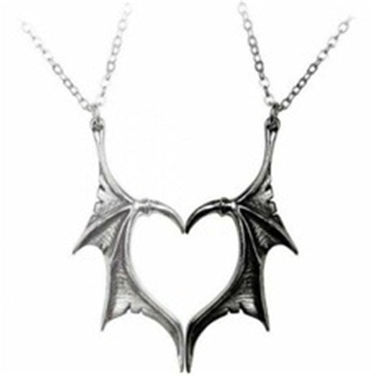 Personality Punk Heart Double Color Wing Necklace for Lovers