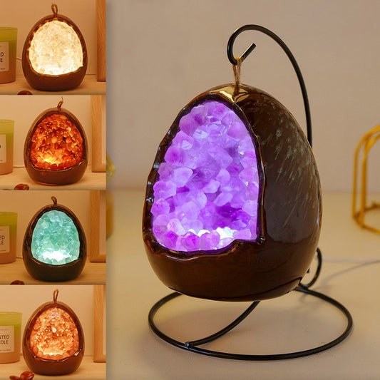 Natural Amethyst Cave Dinosaur Egg Night Light
