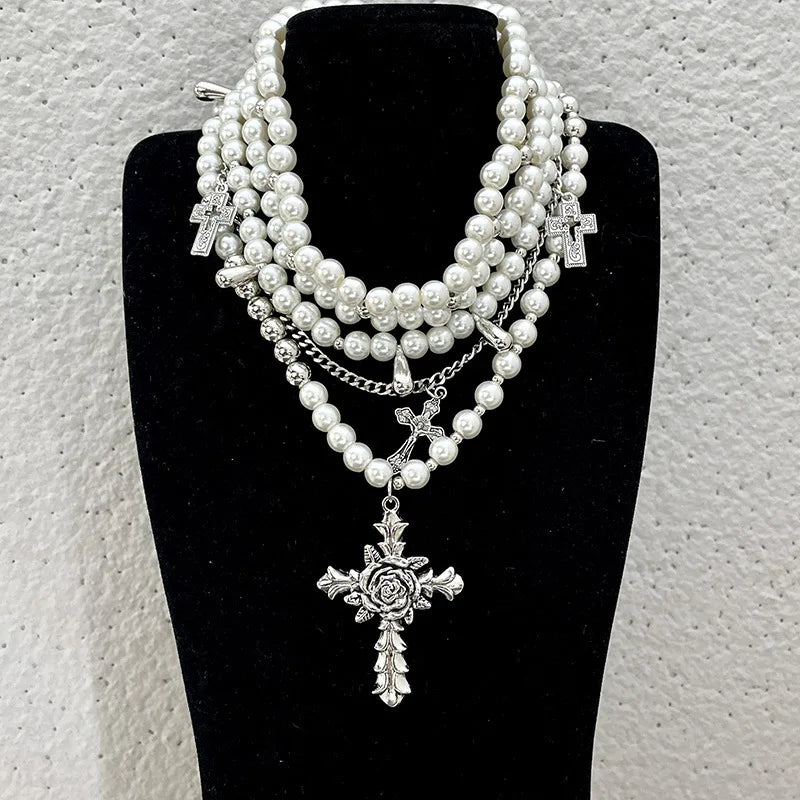 Goth Fashion Imitation Pearl Beadd Pendant Necklace