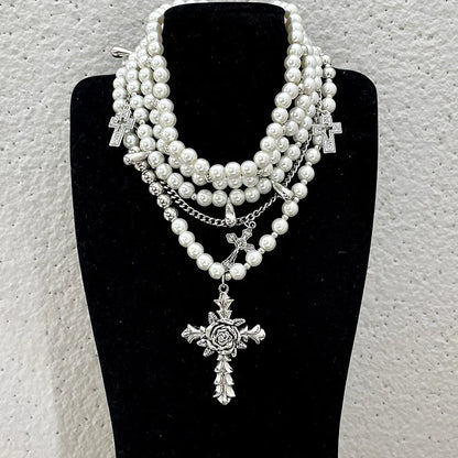 Goth Fashion Imitation Pearl Beadd Pendant Necklace