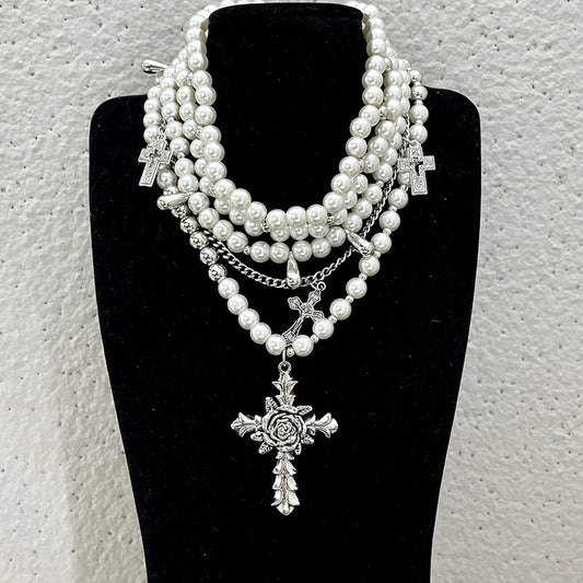 Goth Fashion Imitation Pearl Beadd Pendant Necklace