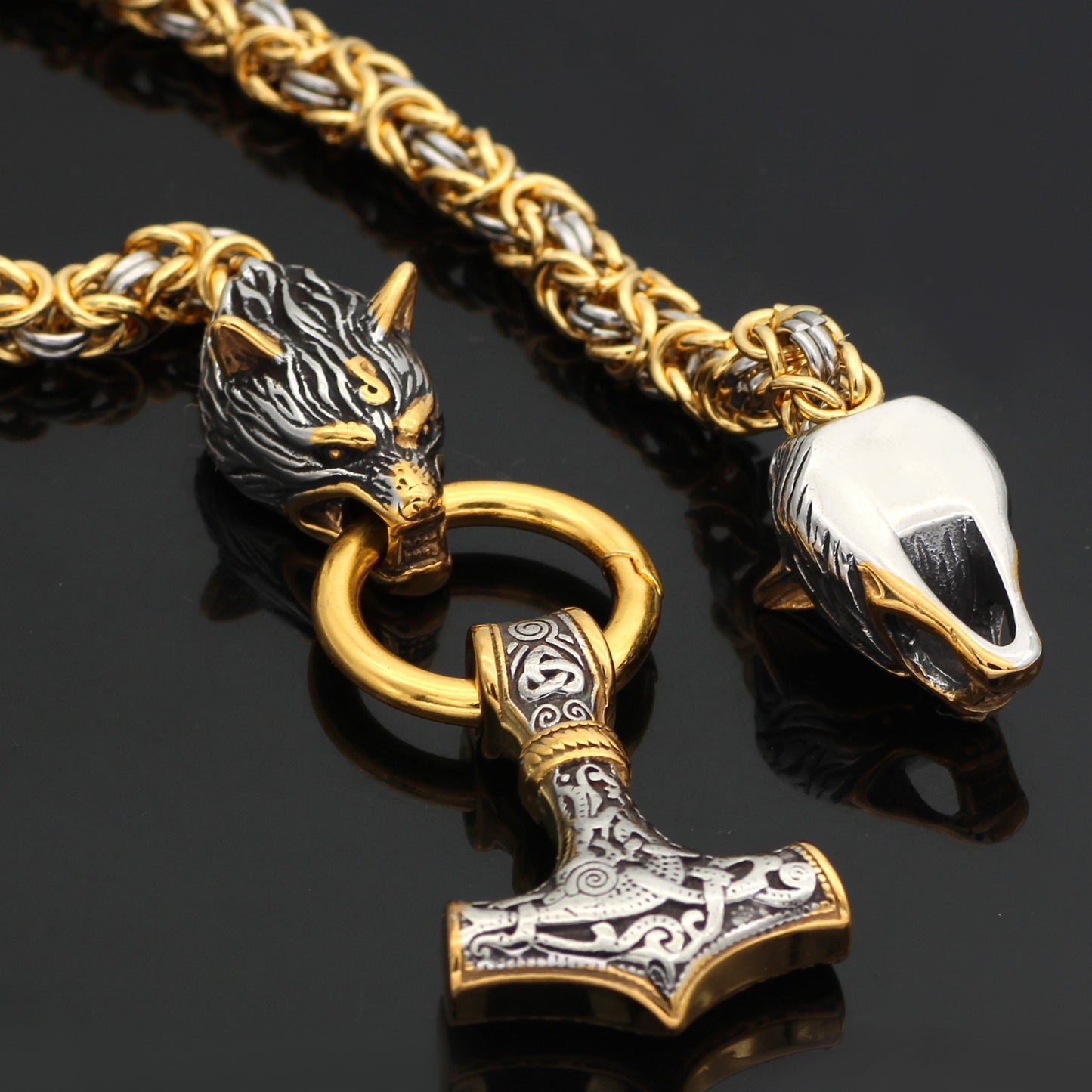 Men stainless steel Wolf head norse viking amulet necklace