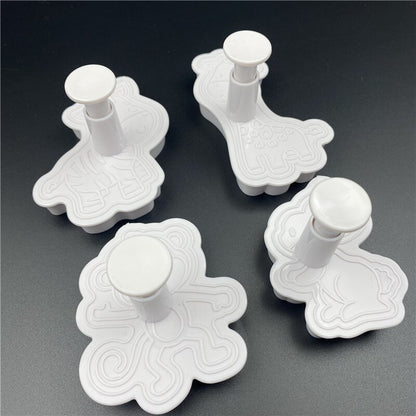 4Pcs/Set Rabbit Monkey Plastic Biscuit Mold
