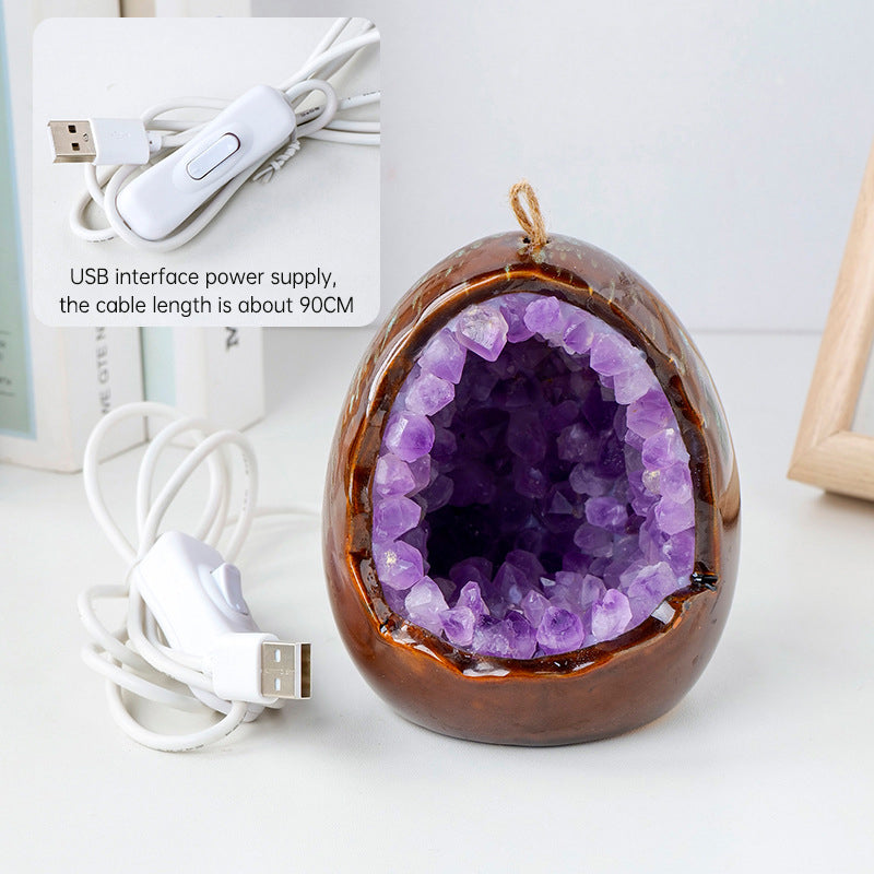 Natural Amethyst Cave Dinosaur Egg Night Light