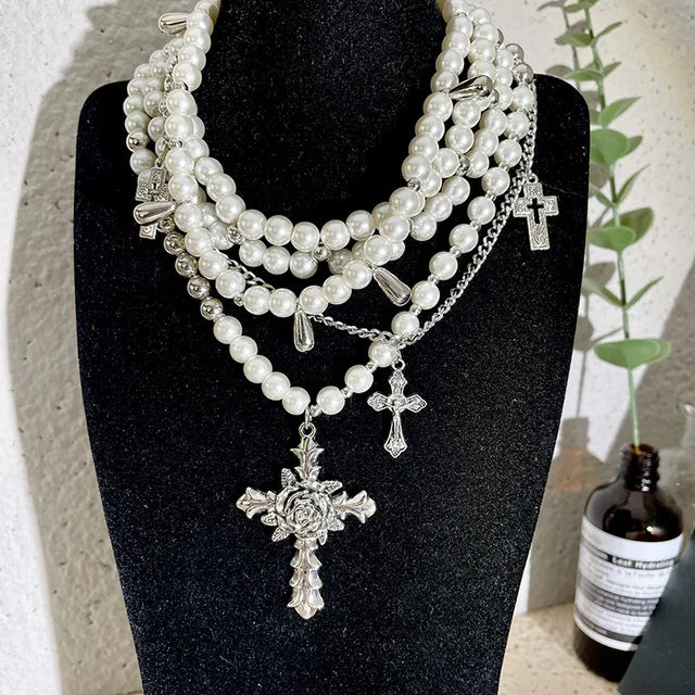 Goth Fashion Imitation Pearl Beadd Pendant Necklace