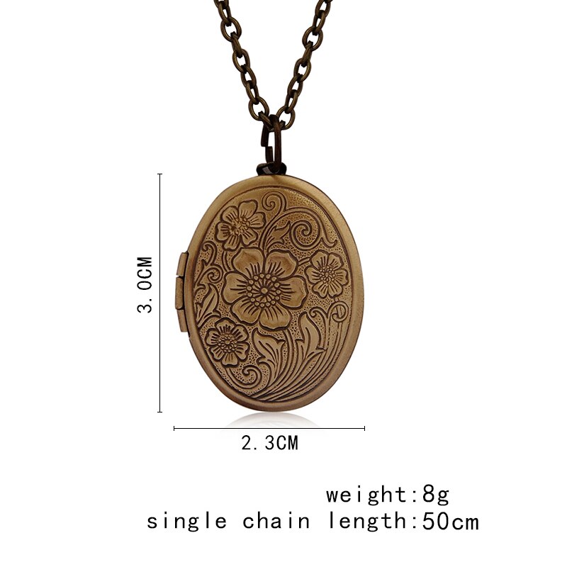 Oval Carved Flower Stripe Locket Pendant Necklace