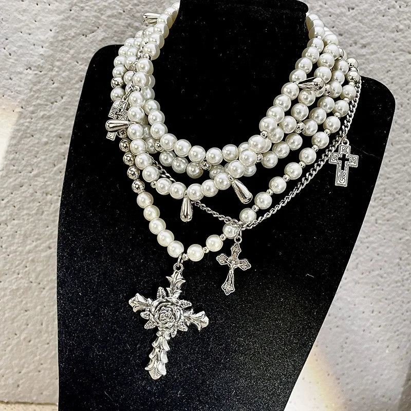 Goth Fashion Imitation Pearl Beadd Pendant Necklace