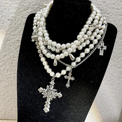 Goth Fashion Imitation Pearl Beadd Pendant Necklace