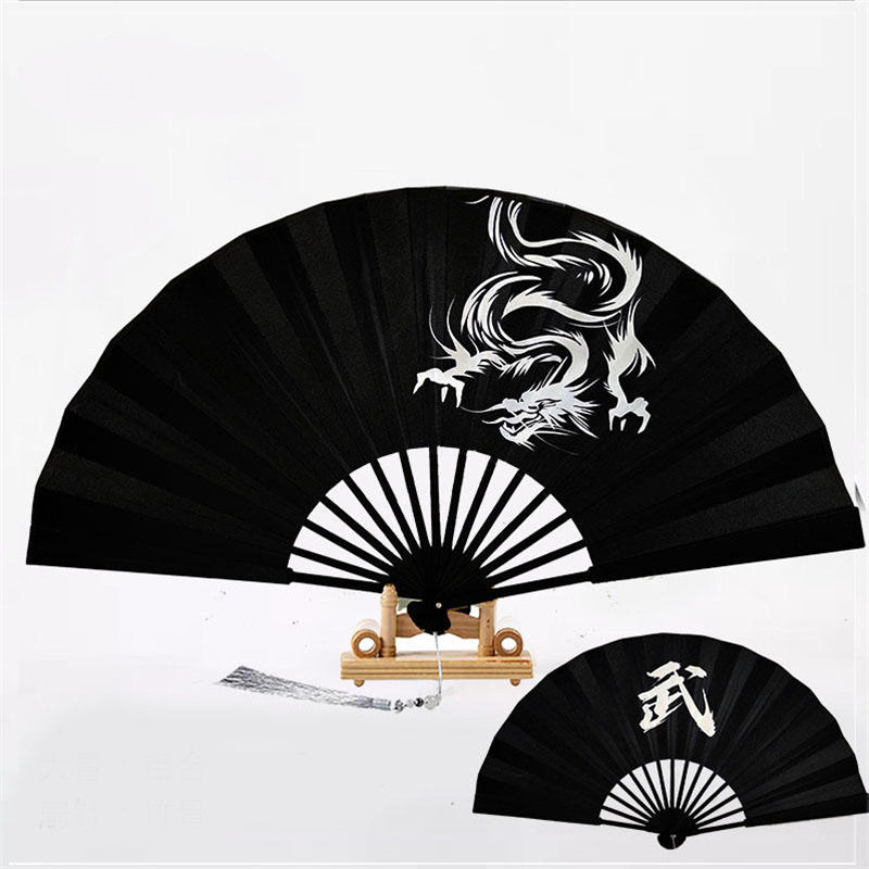 10 Inch Kungfu Fan Metal Bone Bamboo Core Antique Folding Fan