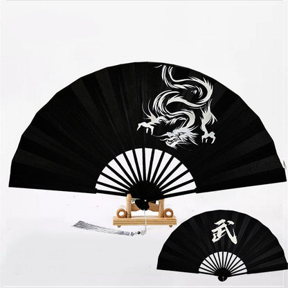 10 Inch Kungfu Fan Metal Bone Bamboo Core Antique Folding Fan