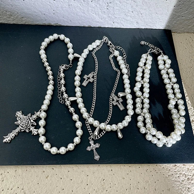 Goth Fashion Imitation Pearl Beadd Pendant Necklace