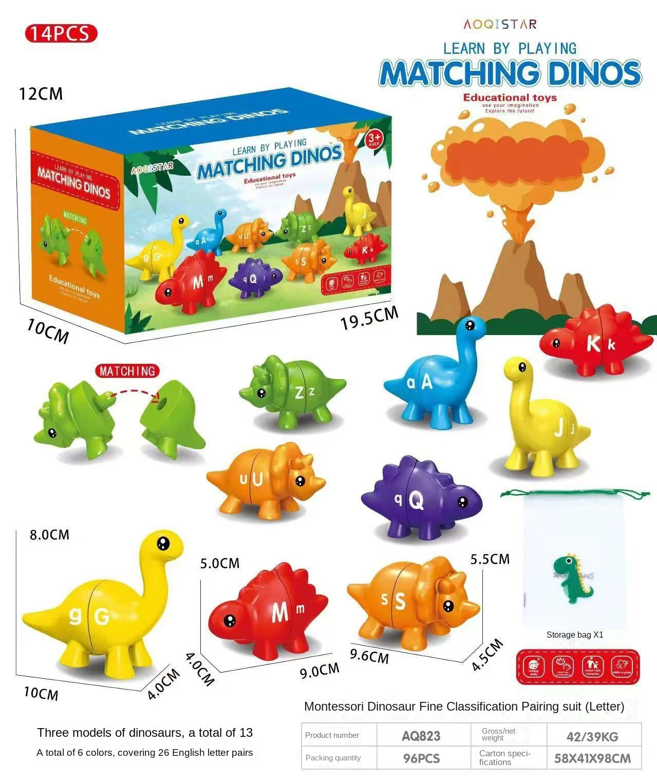 Cross-border Early Education Dinosaur Alphabet Matching Puzzle Toy