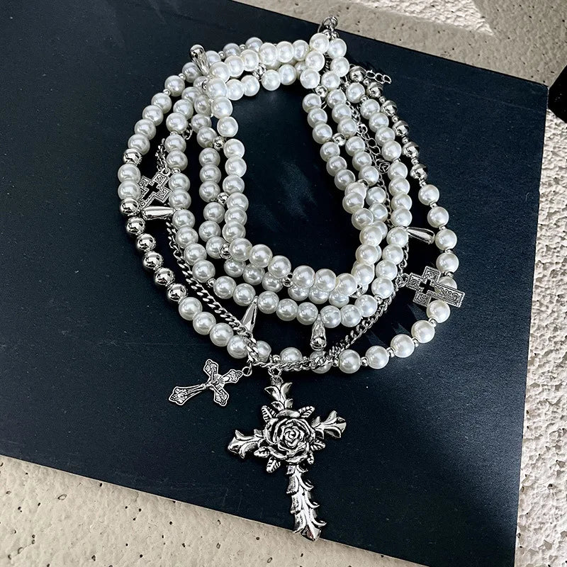 Goth Fashion Imitation Pearl Beadd Pendant Necklace