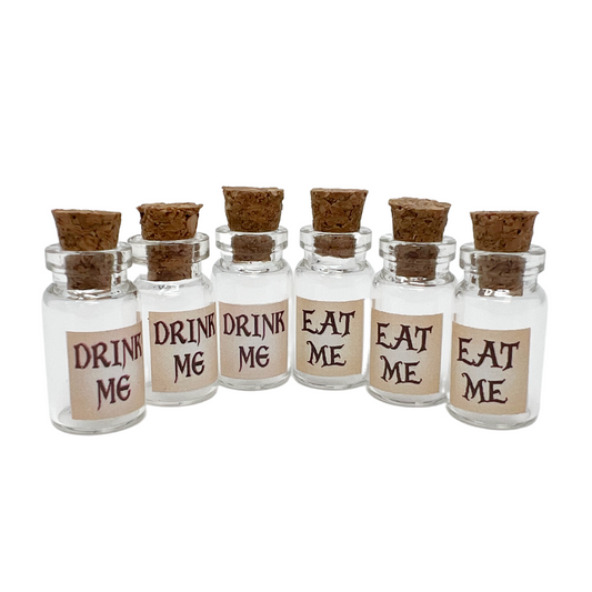 Alice in Wonderland Drink Me Bottles DIY Kit 6pcs Mini Glass Potion Charms Craft Set