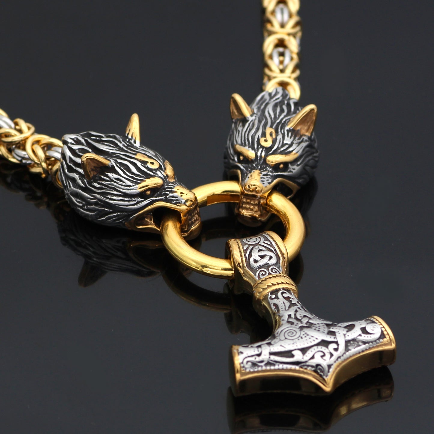 Men stainless steel Wolf head norse viking amulet necklace